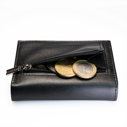 Socrates-Wallet Mode Accessoires | Herren Brieftasche | Schwarz | Münzfach | Platz für Scheine | Portemonnaie mit Druckknopf